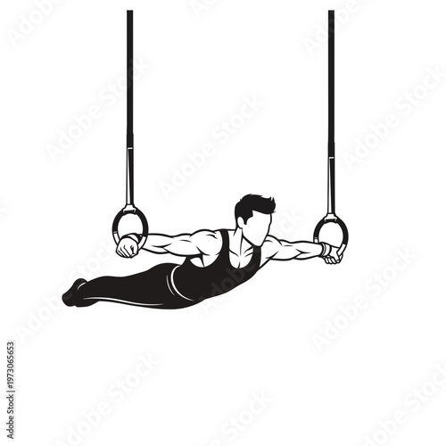 Man performing gymnastics on still rings.