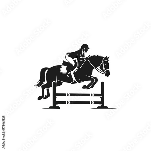 Equestrian jumping horse rider silhouette graphic.