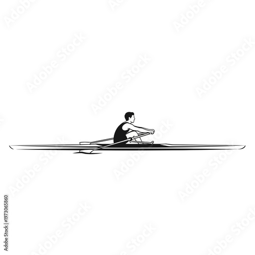 a man rowing a single scull boat.