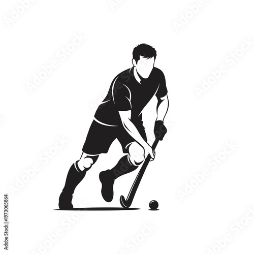 Man playing field hockey with stick.