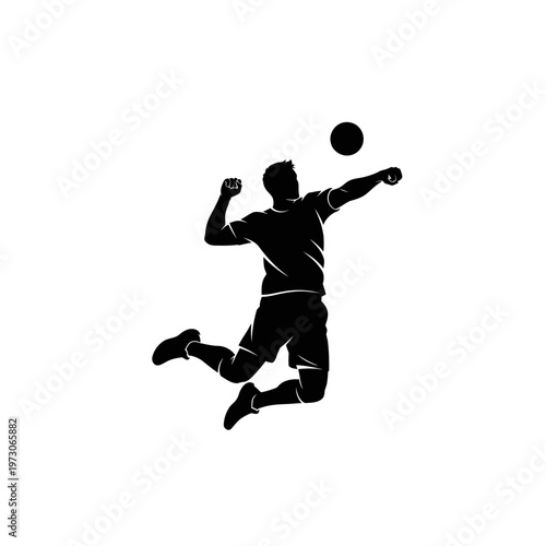 Silhouette of a man playing volleyball.