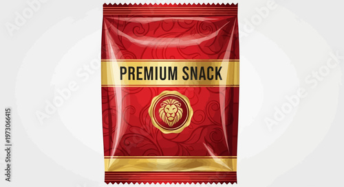 Premium snack bag design with elegant red and gold packaging.