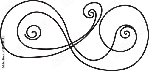 Elegant flourish scroll vector, decorative black line swirl ornament, minimalist calligraphic filigree element for wedding invitations and luxury branding