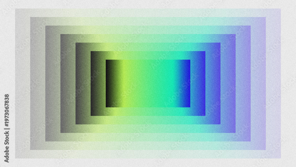 Fototapeta premium Abstract geometric background with nested gradient rectangles, green-to-blue color transition, grainy noise texture, modern minimalist design.