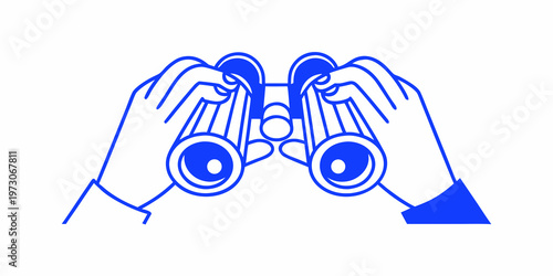 Hands holding blue line art binoculars a focused viewing tool