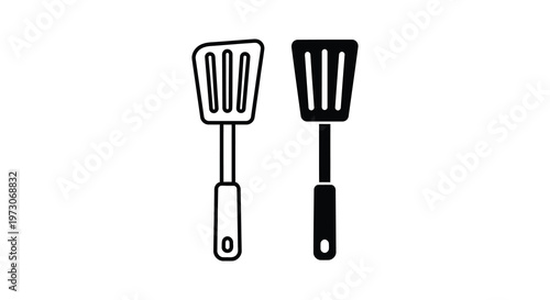 Two black spatula outlines displayed against a white background silhouette