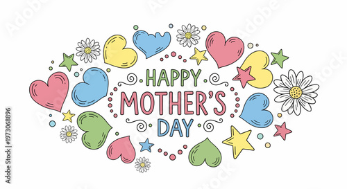 Happy Mother's Day decorative template with hearts and flowers