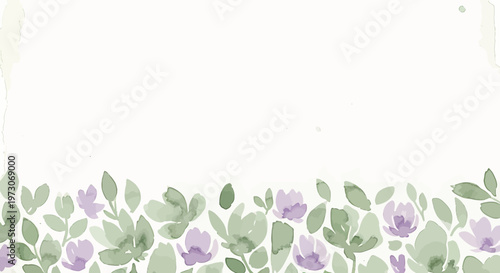 Mother's Day watercolor floral template with soft purple flowers and green leaves