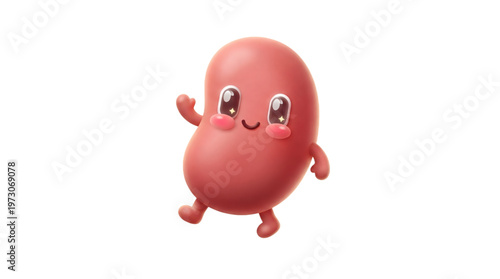 Ultra Cute 3D Kidney Character, Adorable Organ Mascot for Health Education