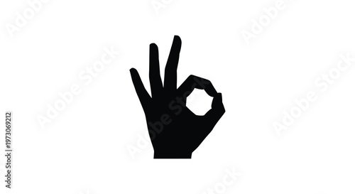 Silhouette of a hand making the ok gesture against a white background