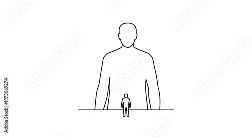 A minimalist illustration depicts a large and small human figure