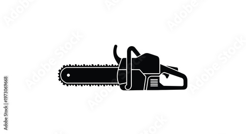 Black silhouette of a chainsaw a powerful tool for cutting wood