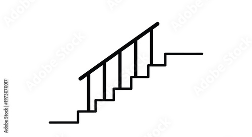 Simple black and white illustration of a staircase with a railing