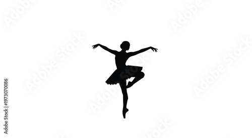 Silhouette of a ballerina in a dynamic dance pose against white