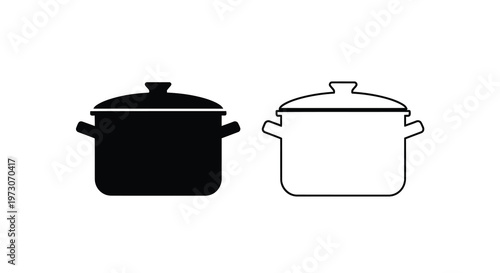 Two pots a black solid shape and a white outline illustration