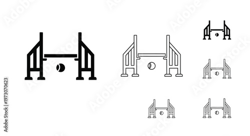 Minimalist black and white illustration of gymnastic bars and a ball