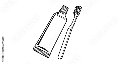 Simple line drawing of a tube of toothpaste and a toothbrush