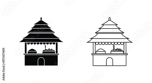 Two traditional thai pavilion structures depicted in black and white silhouette