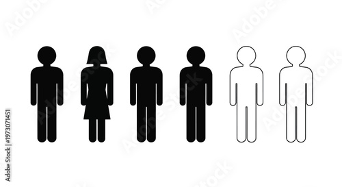 Simple figures depicting gender diversity and representation in black and white