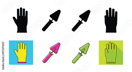 Construction tools and protective gloves depicted in a flat colorful style