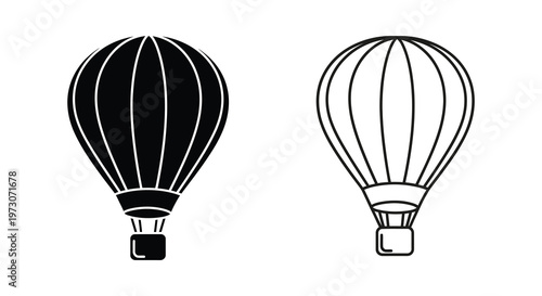 Two hot air balloons in contrasting styles a bold graphic silhouette