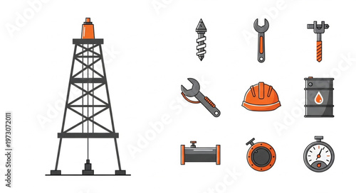 Oil Industry Equipment and Infrastructure Illustration.