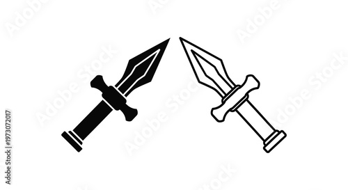 Two contrasting dagger illustrations one dark and one light presented as a silhouette
