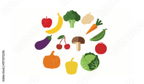 Healthy fruit and vegetable icon pack vector set for flat organic food graphics