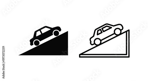 Schilderij op canvas Two car icons depicting uphill driving one filled and one outlined silhouette
