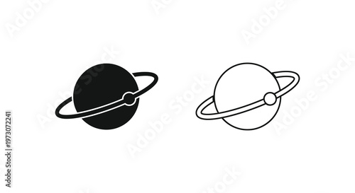 Two planet icons one filled and one outlined represent space exploration silhouette
