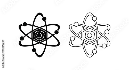 Atomic structure diagrams featuring contrasting styles presented as a silhouette