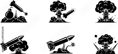 bomb silhouette icon set