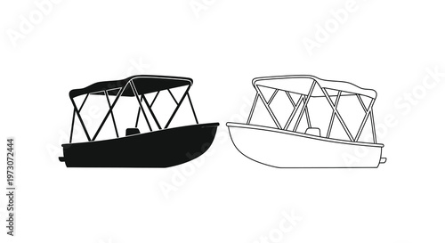 Two pedal boats depicted in contrasting tones a striking silhouette