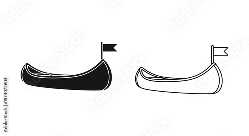 Two canoe outlines one filled and one empty presented in a minimalist silhouette