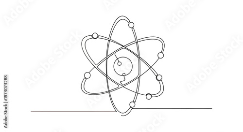 Abstract atom model with orbiting electrons, scientific illustration