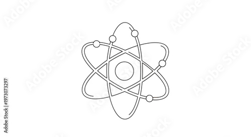 A stylized atomic model with a central nucleus and orbiting electrons
