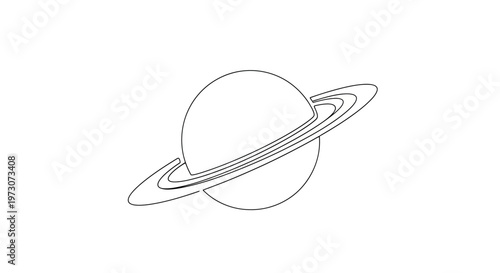 A minimalist outline of a planet with rings, depicted against a white background