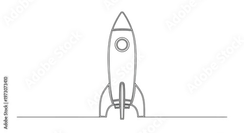 Minimalist line drawing of a rocket ship with fins and a round window