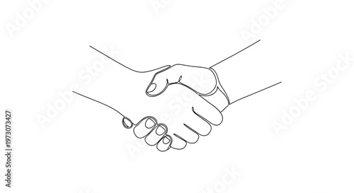 A minimalist black and white line drawing of two hands shaking