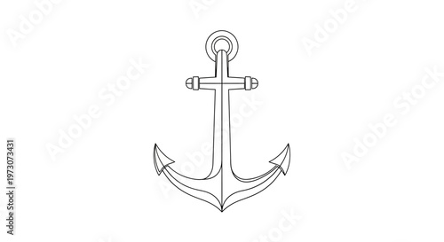 Nautical anchor with detailed flukes and a circular ring at the top
