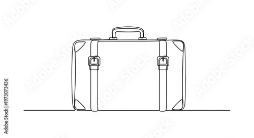Minimalist outline drawing of a vintage suitcase with buckle straps
