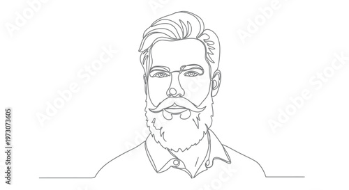 Minimalist outline portrait of a man with beard and mustache