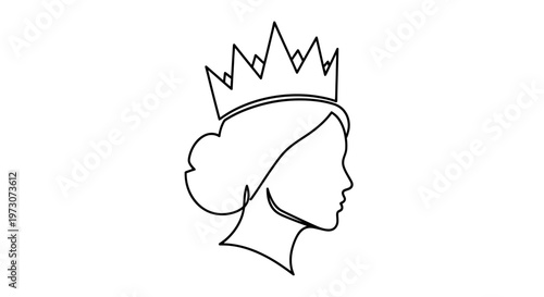Stylized profile of a crowned woman in a single continuous line