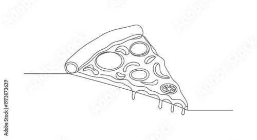 A single line draws a slice of pizza with dripping cheese and toppings