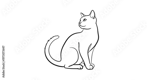 Simple black line drawing of a sitting cat looking to the side