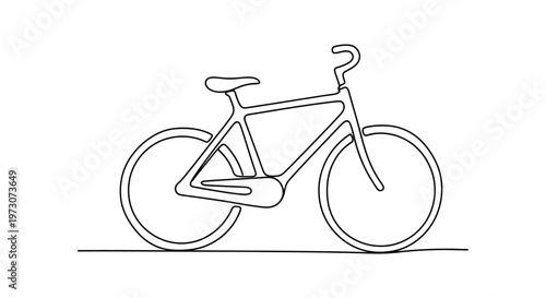 Minimalist single-line drawing of a bicycle on a white background
