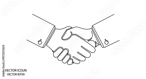 Two hands in a handshake, depicted in a simple, clean outline style