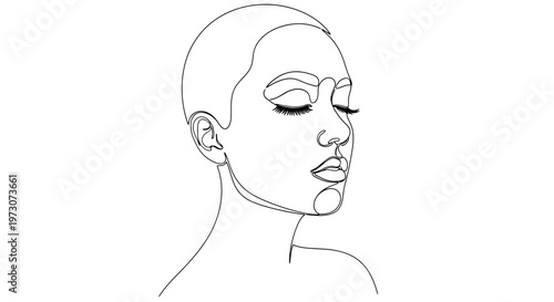 Minimalist outline drawing of a woman's profile with closed eyes and full lips
