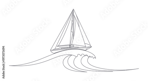 A minimalist line drawing of a sailboat on a wave