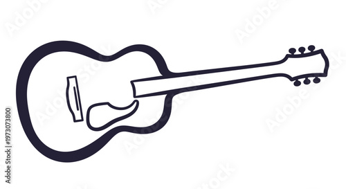 Stylized outline of a classic acoustic guitar, dark on white